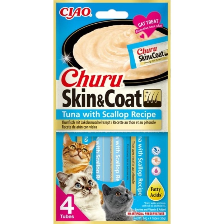 INABA Churu Skin&amp,Coat 4x14g mit Thunfisch und Jakobsmuschel für Katzen