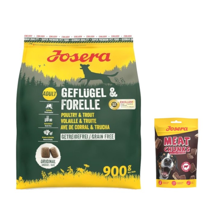 900 g Josera + 70 g Meat Chunks mit Rind gratis! - Geflügel & Forelle