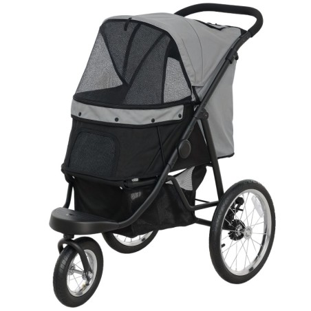PawHut Hundewagen Jogger Hundebuggy klappbar für kleine Hunde & Katzen bis 10 kg Katzenbuggy mit 3 große Gummiräder, Kissen N