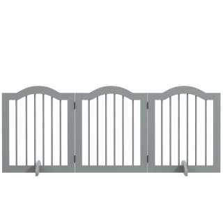 PawHut Absperrgitter Hund 3-teilig, 154,5 x 61 cm Faltbar Hundegitter mit Tür, Türschutzgitter mit 2 Stützfüßen, Freistehend