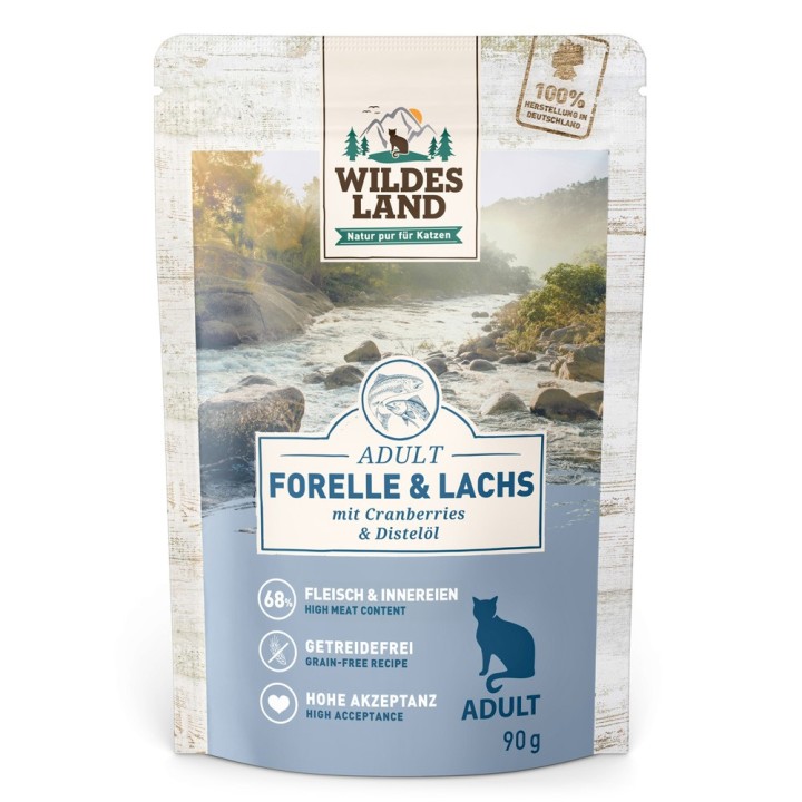 Wildes Land Adult Cat 12 x 90 g - Forelle und Lachs mit Cranberrys