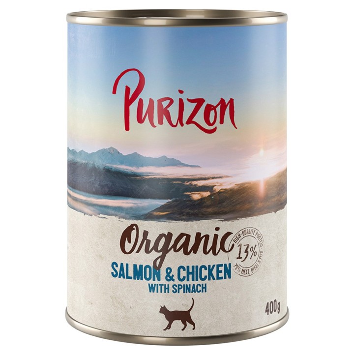 12 x 200 g / 400 g Purizon Katzenfutter zum Sonderpreis! - Organic: Lachs und Huhn mit Spinat (12 x 400 g)