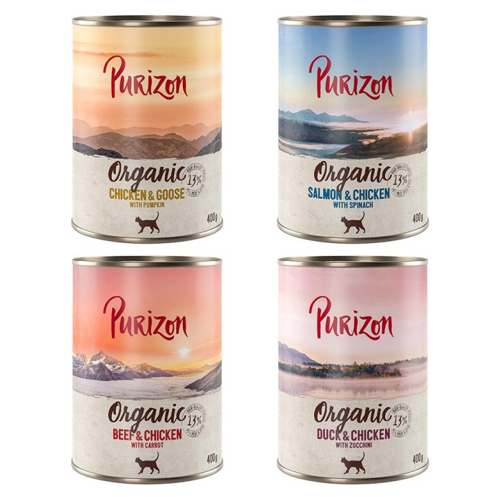 12 x 200 g / 400 g Purizon Katzenfutter zum Sonderpreis! - Organic: Mixpaket 4 Sorten (12 x 400 g)