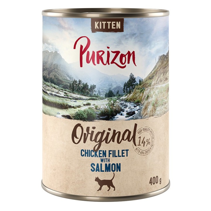 12 x 200 g / 400 g Purizon Katzenfutter zum Sonderpreis! - Kitten: Hühnerfilet mit Lachs (12 x 400 g)