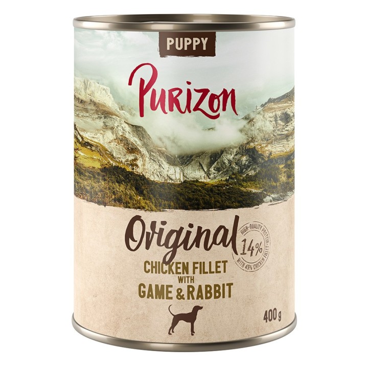 6 x 400/800 g Purizon Nassfutter zum Sonderpreis - NEU: Puppy: Hühnerfilet mit Wild & Kaninchen (6 x 400 g)