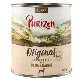 6 x 400/800 g Purizon Nassfutter zum Sonderpreis - NEU: Puppy: Hühnerfilet mit Wild & Kaninchen (6 x 800 g)