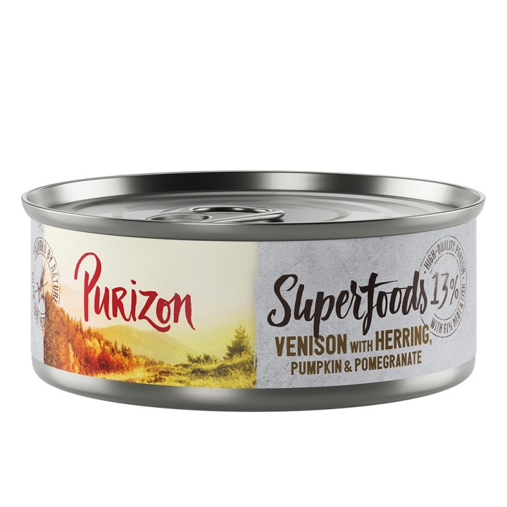 24 x 70 / 85 g Purizon Katzenfutter zum Sonderpreis!  - Superfoods: Wild mit Hering, Kürbis und Granatapfel (24 x 70 g)