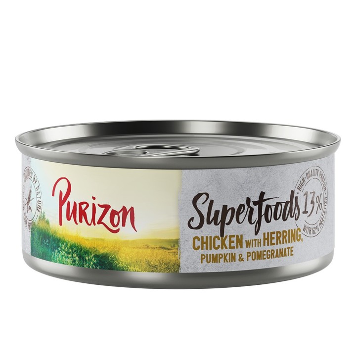 24 x 70 / 85 g Purizon Katzenfutter zum Sonderpreis!  - Superfoods: Huhn mit Hering, Kürbis und Granatapfel (24 x 70 g)
