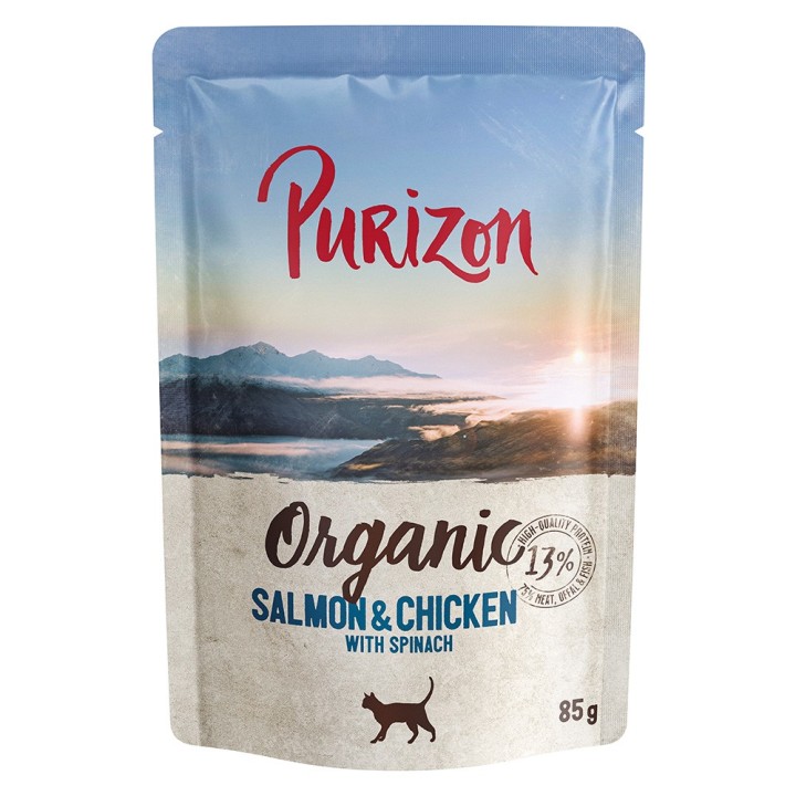 24 x 70 / 85 g Purizon Katzenfutter zum Sonderpreis!  - Organic: Lachs und Huhn mit Spinat (24 x 85 g)