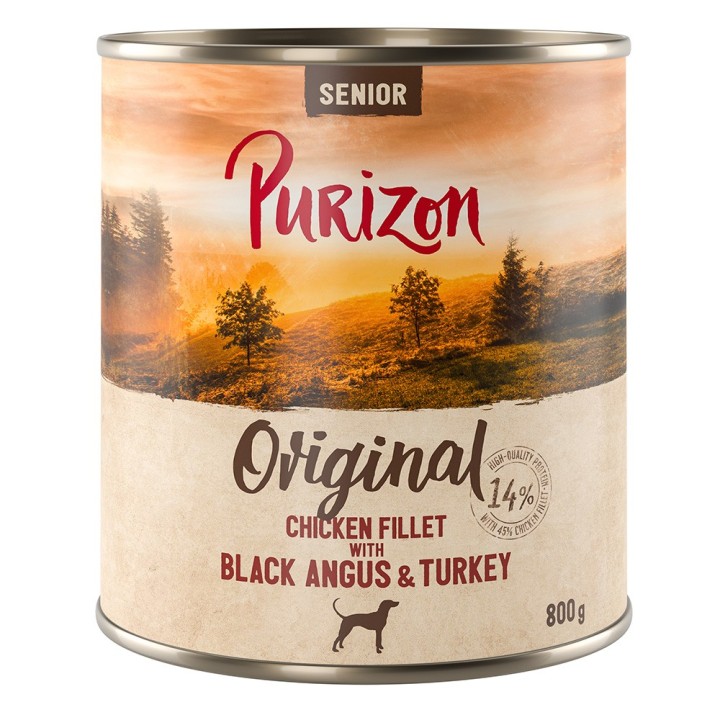 6 x 400/800 g Purizon Nassfutter zum Sonderpreis - NEU: Senior: Hühnerfilet mit Black-Angus (6 x 800 g)