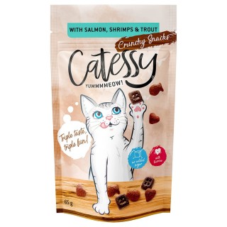 Sparpaket Catessy Knuspersnacks 15 x 65 g - mit Lachs, Shrimps & Forelle