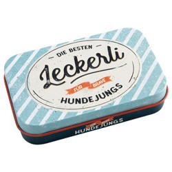 Nostalgic Art Leckerli-Dose Hundejungs blau, Maße: ca. 6 x 9,5 x 2 cm