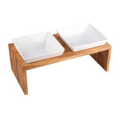 WOLTERS Premium-Doppelnapf Meshidai True Wood braun, Gr. S, Maße: ca. 37 x 18,5 x 10 cm, Durchmesser:  ca. 13,5 cm