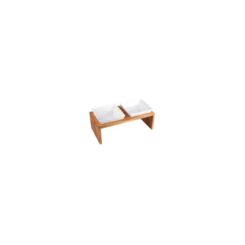 WOLTERS Premium-Doppelnapf Meshidai True Wood braun, Gr. S, Maße: ca. 37 x 18,5 x 10 cm, Durchmesser:  ca. 13,5 cm