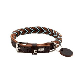 HUNTER Hundehalsband Solid Education Cord dunkelbraun/türkis, Gr. 40, Breite: ca. 2 cm, Länge: ca. 30 - 36 cm