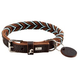 HUNTER Hundehalsband Solid Education Cord dunkelbraun/türkis, Gr. 40, Breite: ca. 2 cm, Länge: ca. 30 - 36 cm