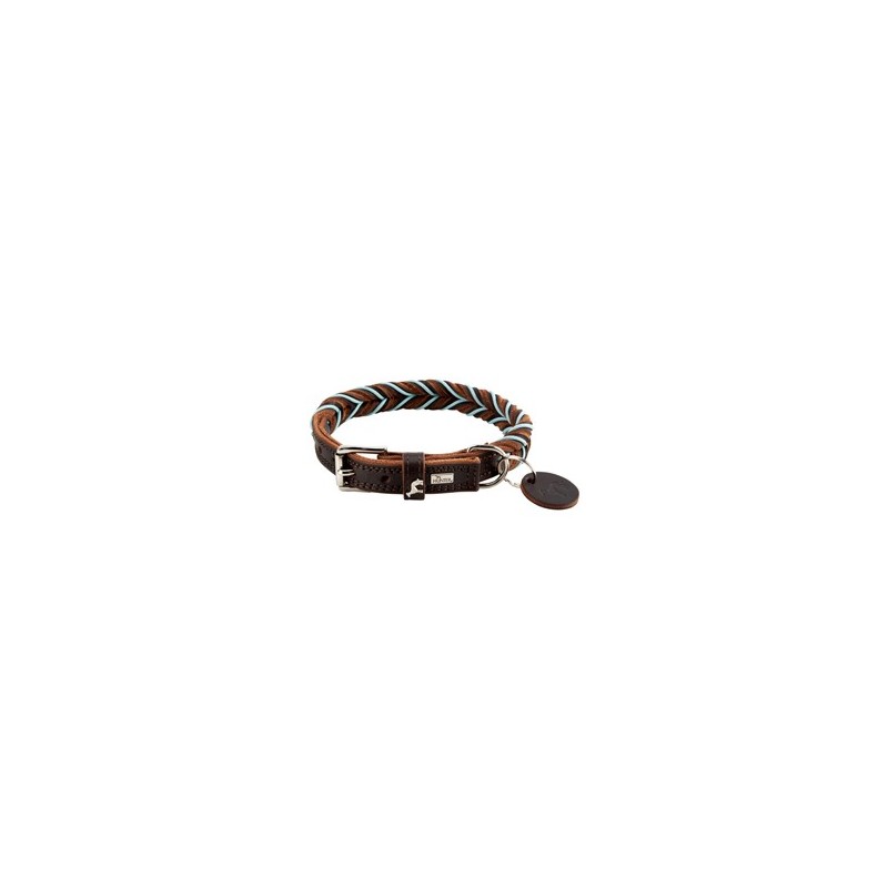 HUNTER Hundehalsband Solid Education Cord dunkelbraun/türkis, Gr. 40, Breite: ca. 2 cm, Länge: ca. 30 - 36 cm