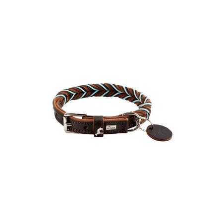 HUNTER Hundehalsband Solid Education Cord dunkelbraun/türkis, Gr. 40, Breite: ca. 2 cm, Länge: ca. 30 - 36 cm