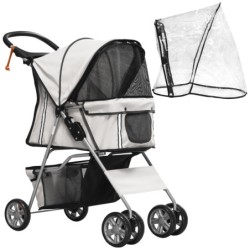 PawHut Hundebuggy Faltbarer Hundewagen bis 20 kg mit Regenverdeck Becherhalter Netzfenster Grau 75x45x97cm für Spaziergänge
