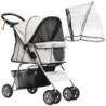 PawHut Hundebuggy Faltbarer Hundewagen bis 20 kg mit Regenverdeck Becherhalter Netzfenster Grau 75x45x97cm für Spaziergänge