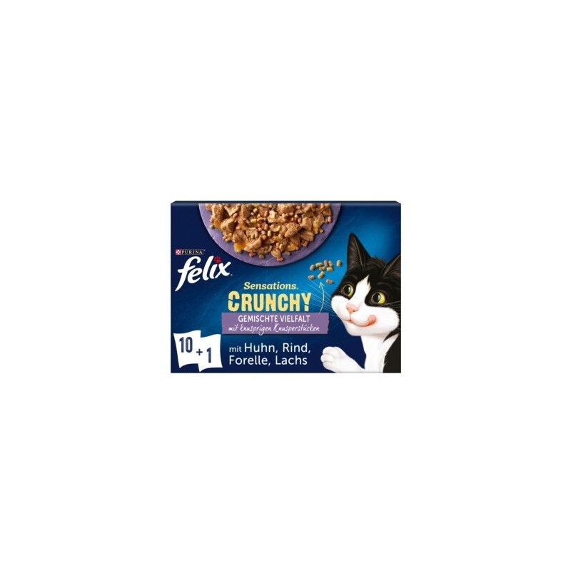 Felix Sensations Crunchy 10x85g + 40g Knusperstückchen Geschmacksvielfalt mit Gemüse