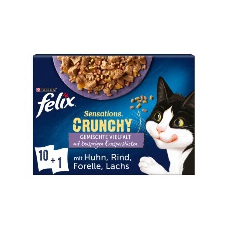Felix Sensations Crunchy 10x85g + 40g Knusperstückchen Geschmacksvielfalt mit Gemüse