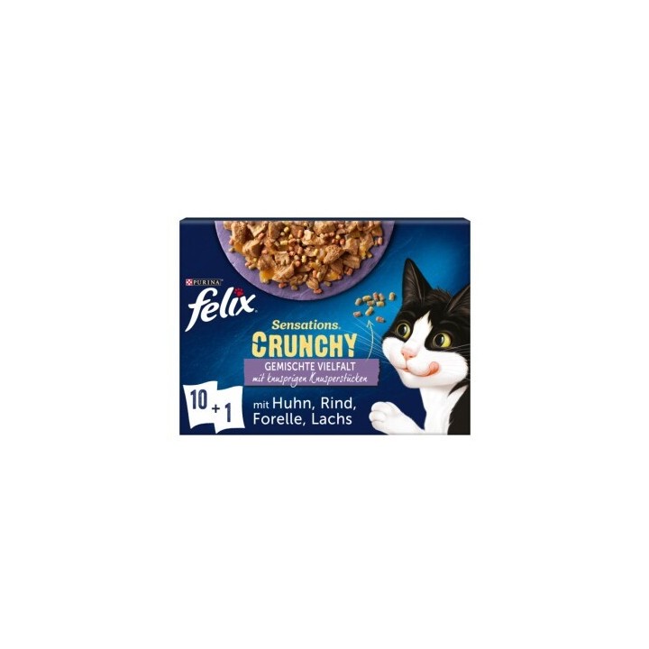 Felix Sensations Crunchy 10x85g + 40g Knusperstückchen Geschmacksvielfalt mit Gemüse
