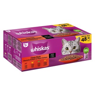 Jumbopack Whiskas 1+ Adult Frischebeutel 144 x 85 g - Klassische Auswahl in Sauce