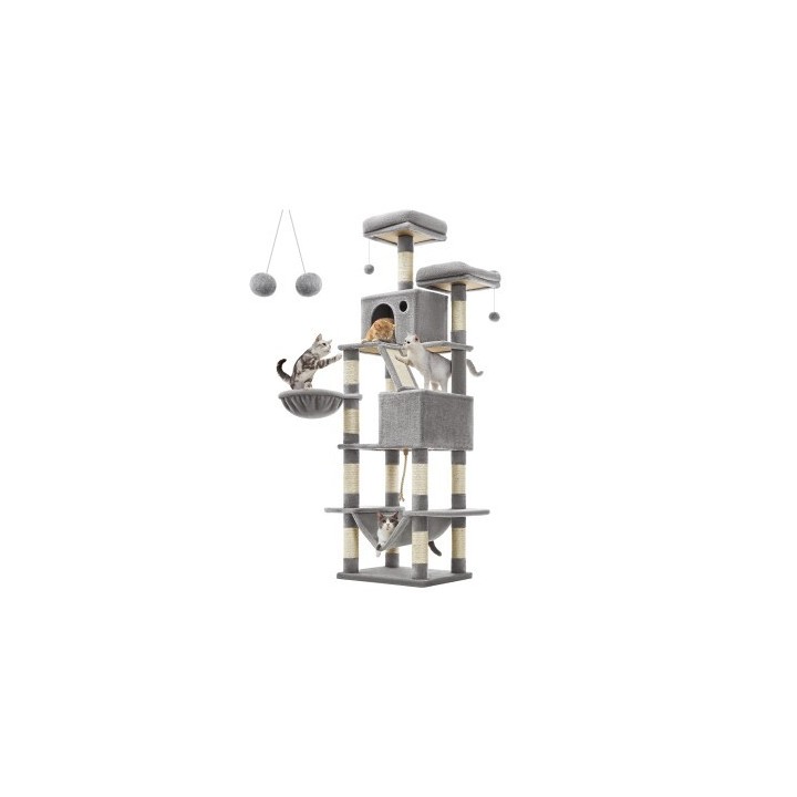 FEANDREA Katzenbaum XXL 206cm Kratzsäulen hellgrau