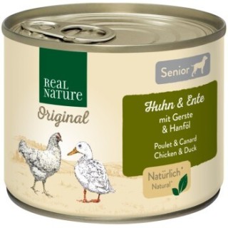 REAL NATURE Original Nassfutter für Hunde Senior Huhn und Ente 6x200 g