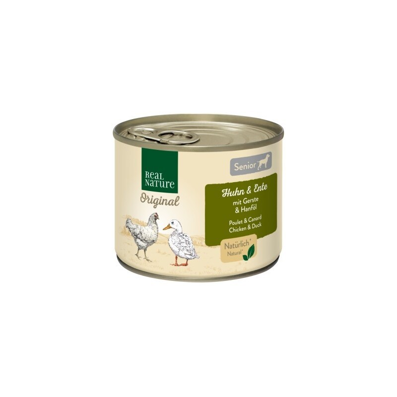 REAL NATURE Original Nassfutter für Hunde Senior Huhn und Ente 6x200 g