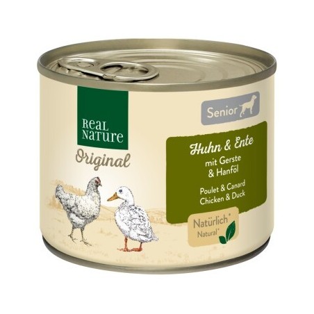 REAL NATURE Original Nassfutter für Hunde Senior Huhn und Ente 6x200 g