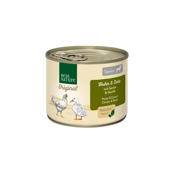 REAL NATURE Original Nassfutter für Hunde Senior Huhn und Ente 6x200 g