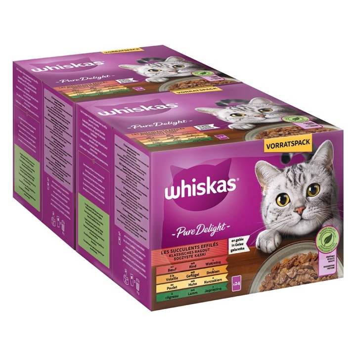 Jumbopack Whiskas Pure Delight Portionsbeutel 96 x 85 g - Klassisches Ragout in Gelee