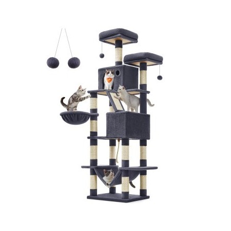 FEANDREA Katzenbaum XXL 206cm Kratzsäulen dunkelgrau