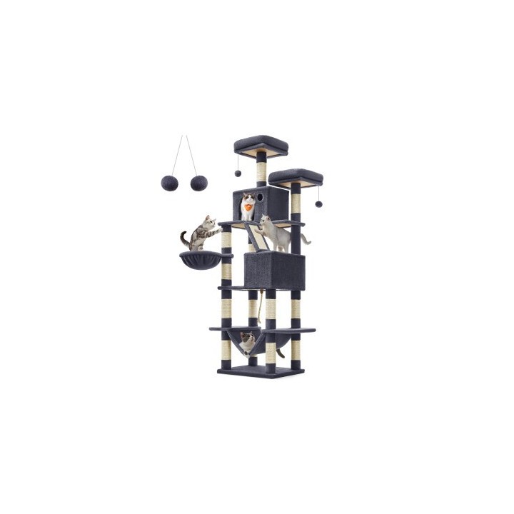 FEANDREA Katzenbaum XXL 206cm Kratzsäulen dunkelgrau