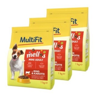 MultiFit Mellos Trockenfutter Hund Adult, Mini, Rind und Karotten 3x1 kg