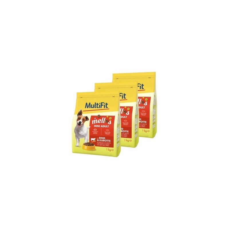 MultiFit Mellos Trockenfutter Hund Adult, Mini, Rind und Karotten 3x1 kg