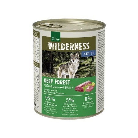REAL NATURE WILDERNESS Nassfutter für Hunde Adult Deep Forest, Wildschwein mit Hirsch 6x800 g