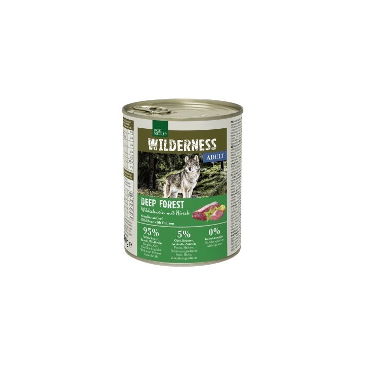 REAL NATURE WILDERNESS Nassfutter für Hunde Adult Deep Forest, Wildschwein mit Hirsch 6x800 g