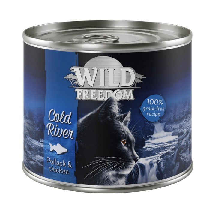 Wild Freedom Probierpaket: 400 g Trockenfutter + 6 x 200  /  70 g Nassfutter - Adult Cold River Lachs + gemischtes Paket 6 x