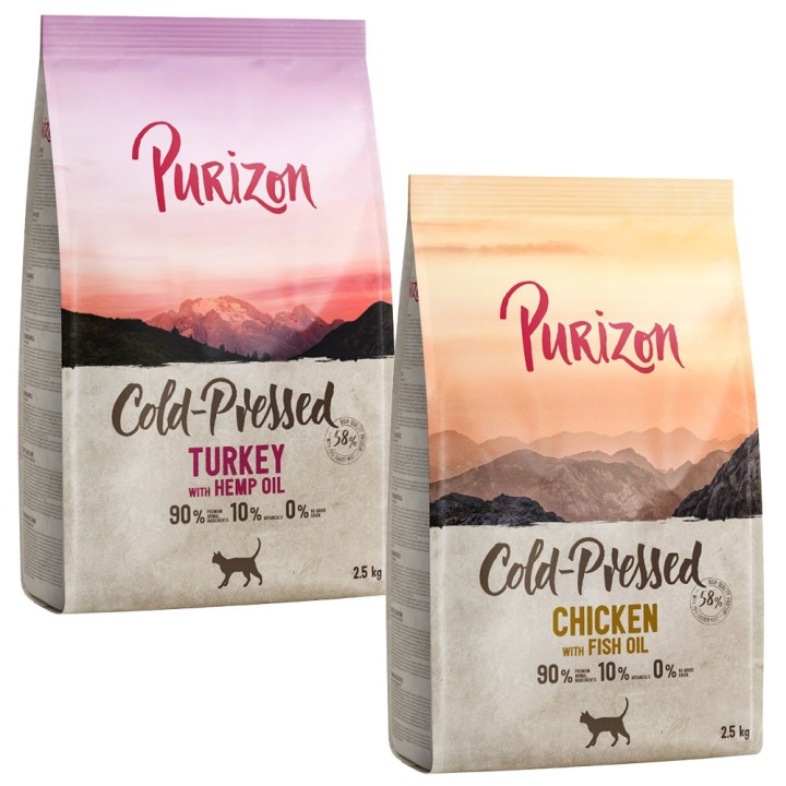Gemischtes Sparpaket Purizon 3 x 2,5 kg - Kaltgepresst: 2 x Huhn mit Fischöl/ Pute mit Hanföl