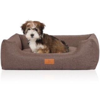 Knuffelwuff Hundebett Lotte aus Velours mit feinem Handwebcharakter braun/ grau M-L
