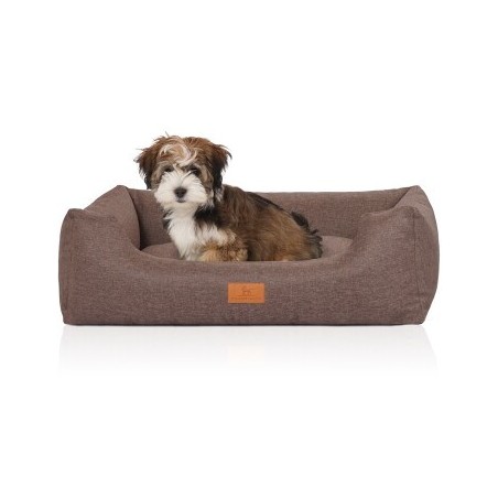 Knuffelwuff Hundebett Lotte aus Velours mit feinem Handwebcharakter braun/ grau M-L