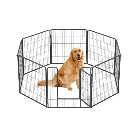 FEANDREA L-XXL Hundezaun 8 Platten transportabel grau 1,6 m, 1,6 m, 80 cm