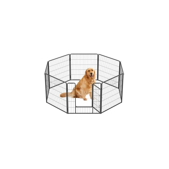 FEANDREA L-XXL Hundezaun 8 Platten transportabel grau 1,6 m, 1,6 m, 80 cm