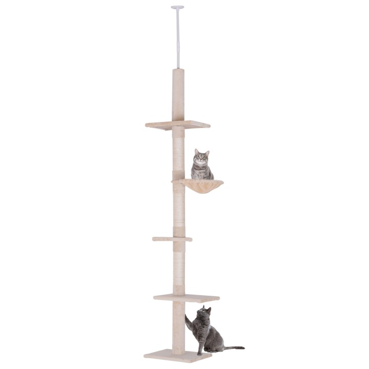 PawHut Kratzbaum Deckenhoch, H230-260 cm, höhenverstellbar Kletterbaum für Katzen, stabil, Beige  Aosom