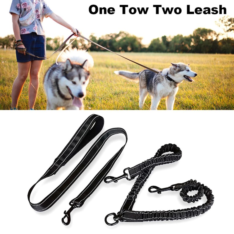 Eine Schleppe, zwei Leine, 2 Hundeseile, elastisches Kissen, Hundeleine, Hundeleine, Hundegürtel, Doppelleine schwarz