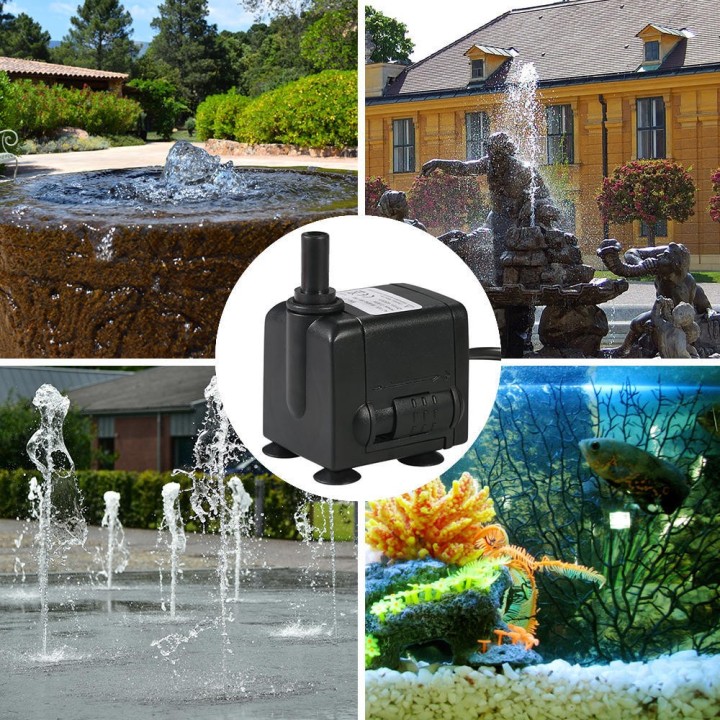 450L/H 6W Tauchwasserpumpe Minibrunnen Einstellbarer Durchfluss mit 2 Düsen UK Plug