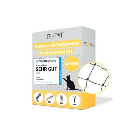 PIUPET Katzennetz drahtverstärkt schwarz 4 m, 3 m